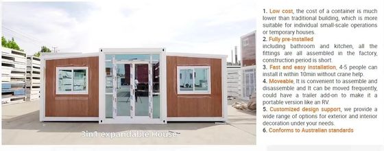 이동식 생활 컨테이너 하우스 2 침실 확장 가능한 3 침실 휴대용 사전 제조